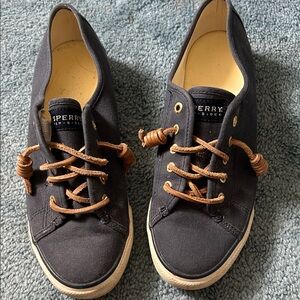 Sperry Navy Canvas Shoes with Tan Laces